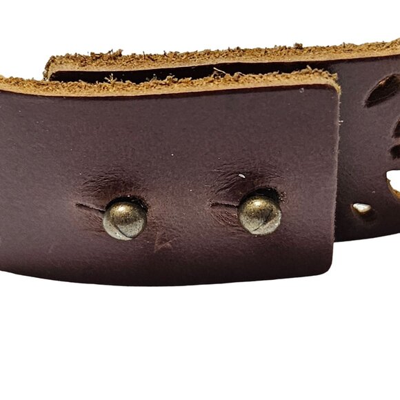 Vintage Brown Leather Floral Cut Out Bracelet Brass Cross Charms Spiritual Boho - Picture 5 of 8